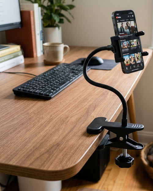 Binp Flexible Gooseneck Clamp Phone Holder Black - Lifestyle view