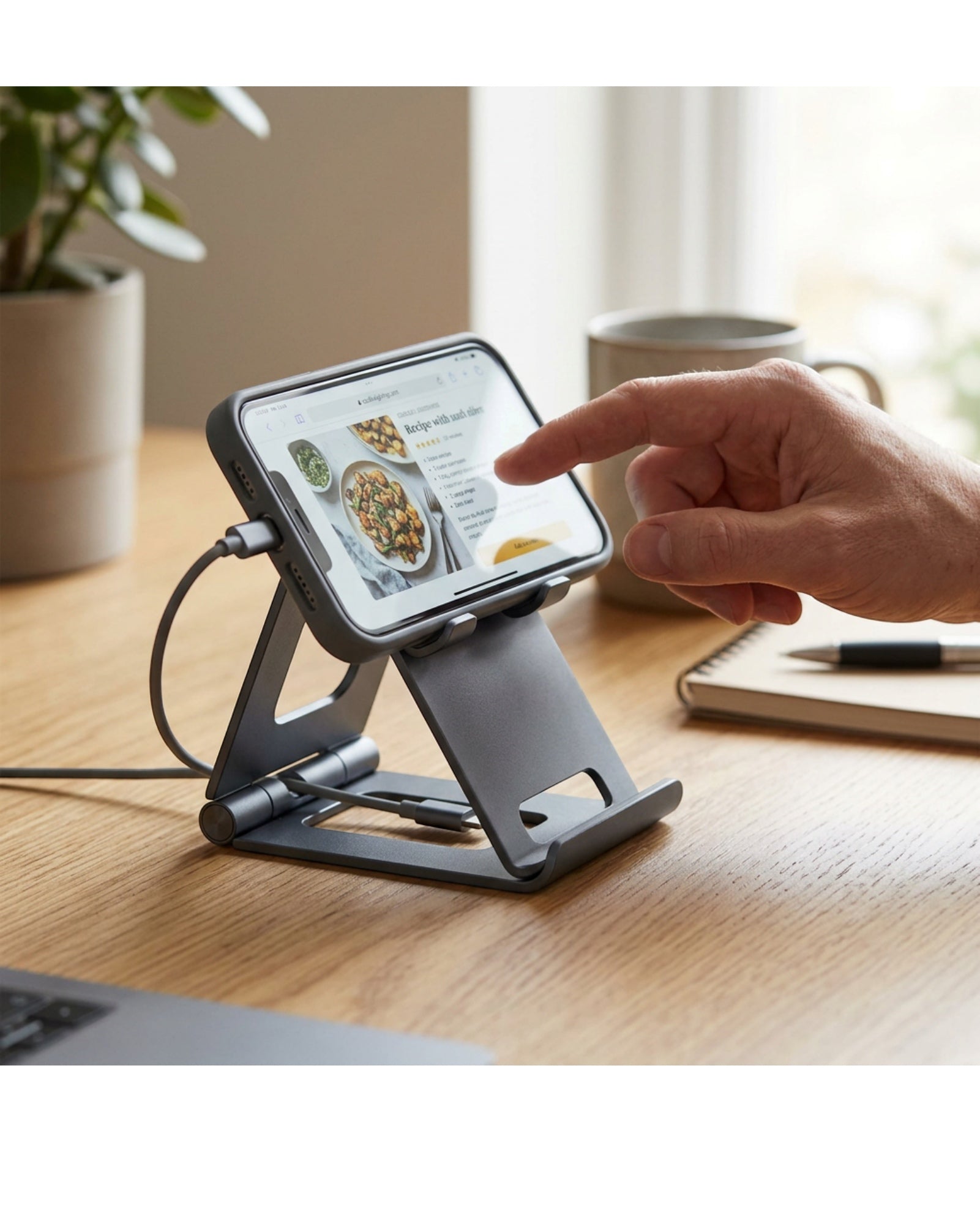 Binp Folding Aluminium Phone Stand Graphite - Lifestyle view