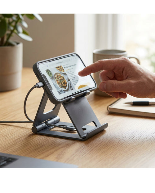 Binp Folding Aluminium Phone Stand Graphite - Lifestyle view
