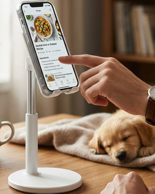Binp Telescopic Weighted-Base Phone Stand White - Lifestyle view